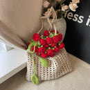 Summer Rose Bouquet Woven Lazy Style Artistic Girls' One-shoulder Bag
