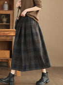 Women's Wool Skirt Yarn-dyed Plaid Warm A- Line