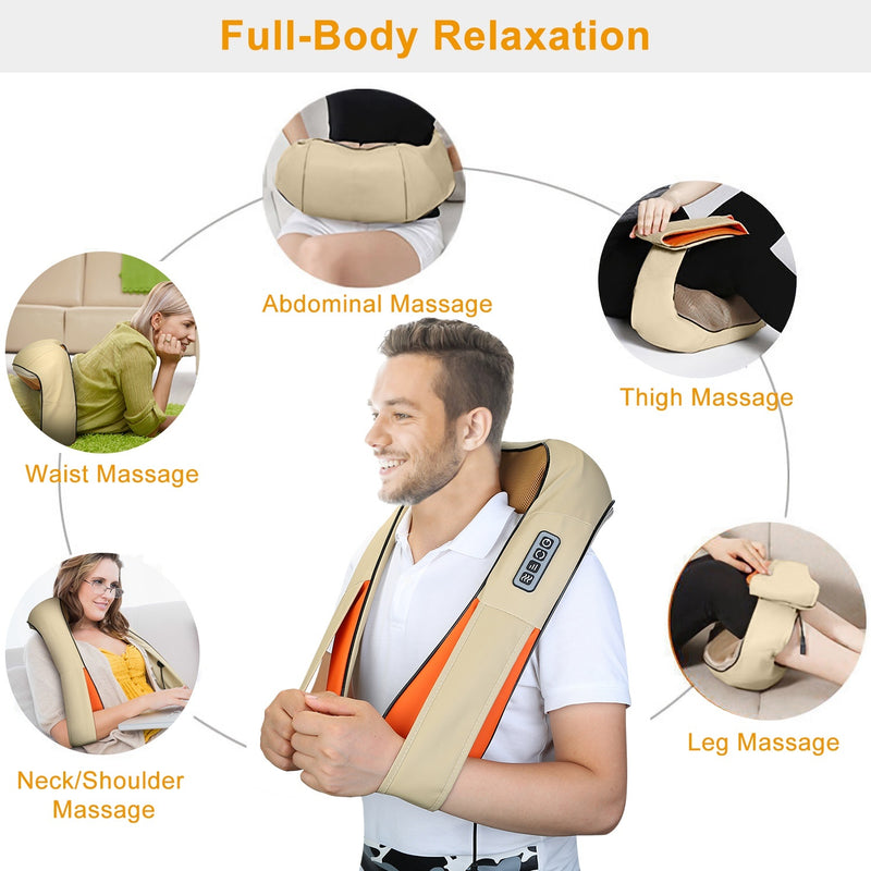 Electric 3D Shiatsu Neck & Shoulder Massager – Heated Deep Tissue Massage Pillow for Home, Office & Car