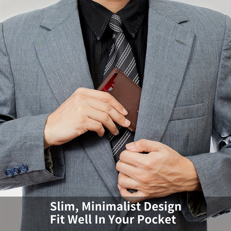 Genuine Leather Bifold Wallet Men, RFID Shielding Wallet Front Pocket Wallet,