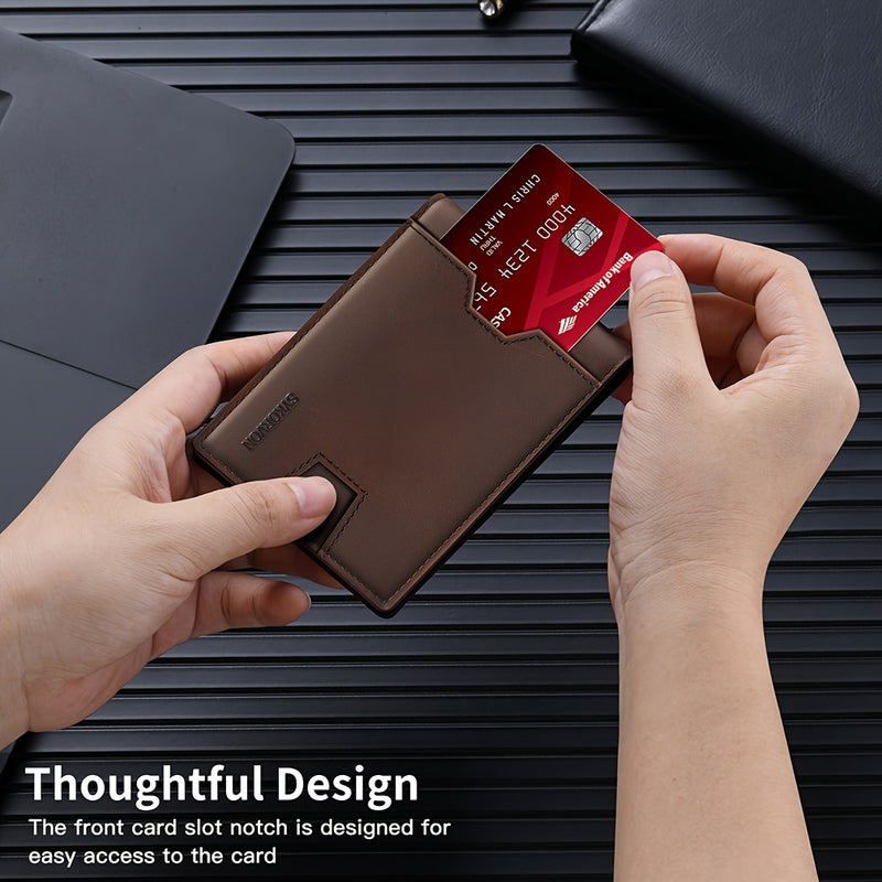 Genuine Leather Bifold Wallet Men, RFID Shielding Wallet Front Pocket Wallet,