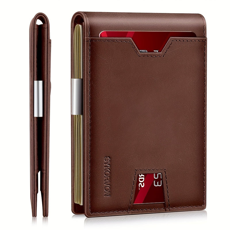 Genuine Leather Bifold Wallet Men, RFID Shielding Wallet Front Pocket Wallet,