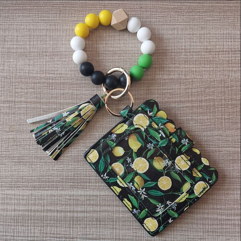 Fashion Beaded Bracelet Girls Small Wallet Lemon Printing Card holder