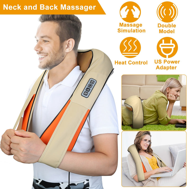 Electric 3D Shiatsu Neck & Shoulder Massager – Heated Deep Tissue Massage Pillow for Home, Office & Car