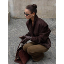 Solid Color Suede Lapel And Waist Tight Slim-fitting Patchwork Jacket
