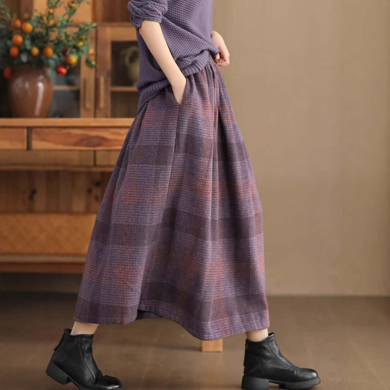 Women's Wool Skirt Yarn-dyed Plaid Warm A- Line