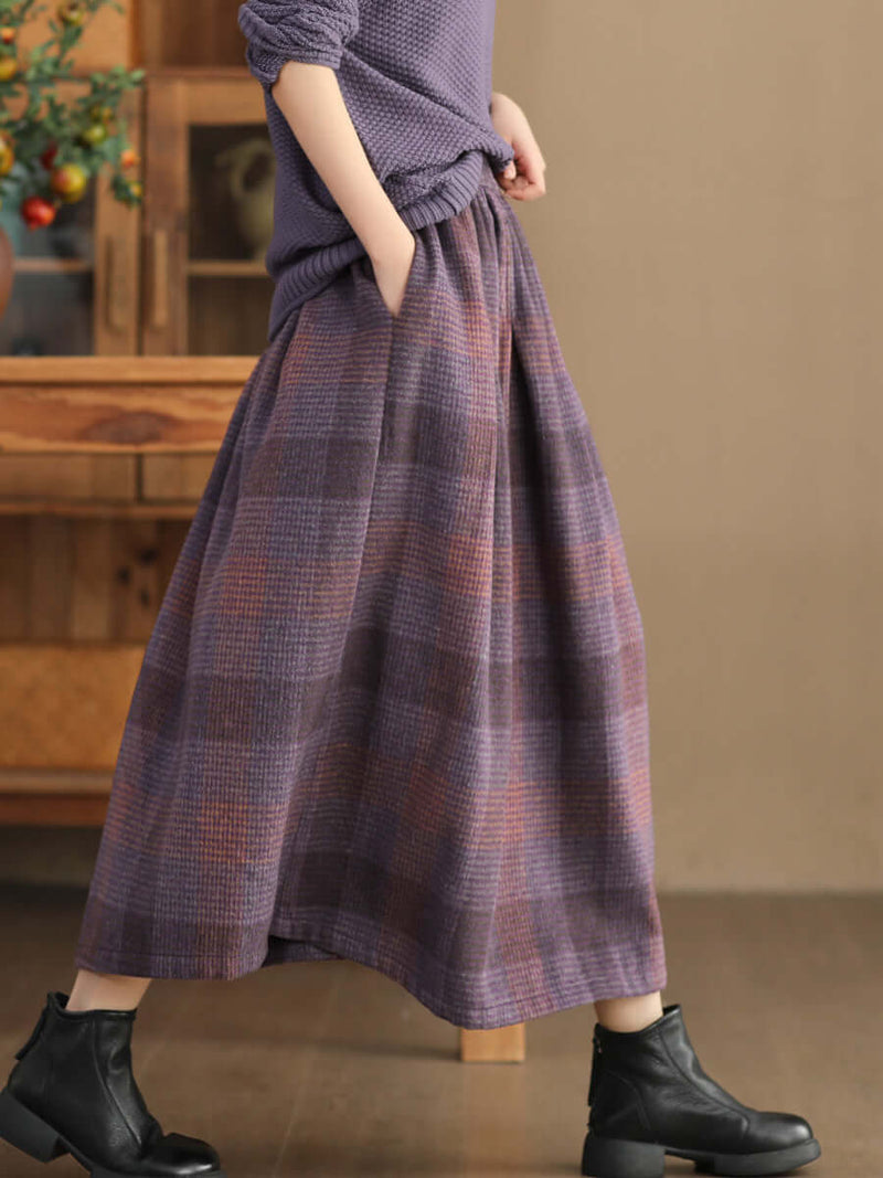 Women's Wool Skirt Yarn-dyed Plaid Warm A- Line