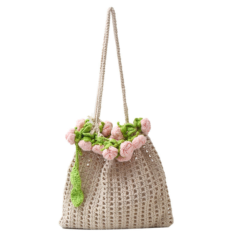 Summer Rose Bouquet Woven Lazy Style Artistic Girls' One-shoulder Bag