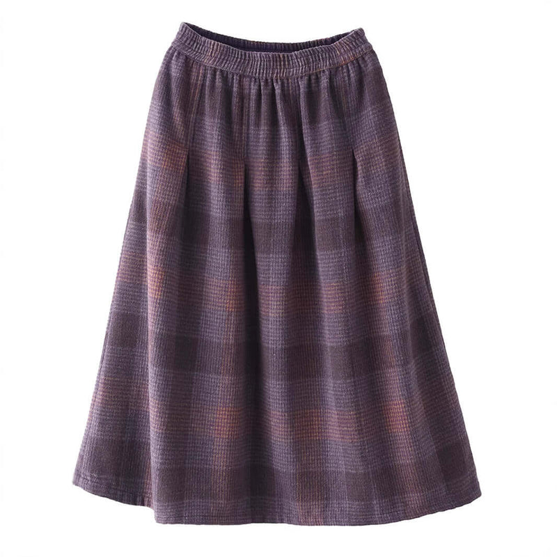Women's Wool Skirt Yarn-dyed Plaid Warm A- Line