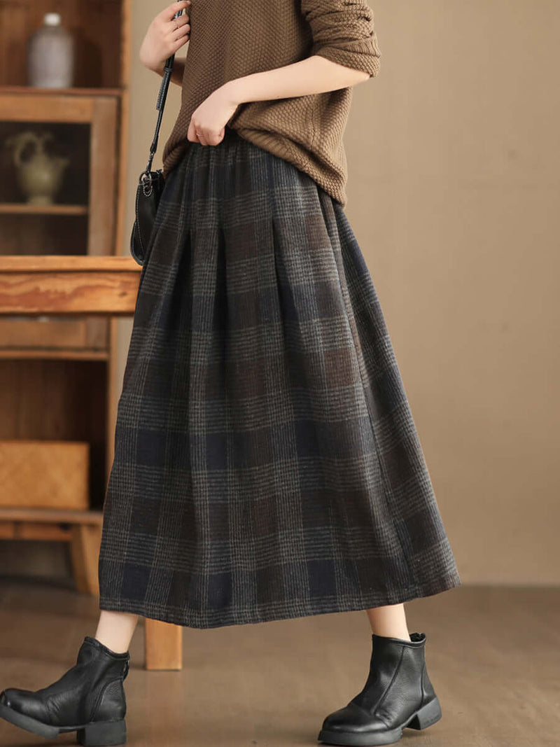 Women's Wool Skirt Yarn-dyed Plaid Warm A- Line