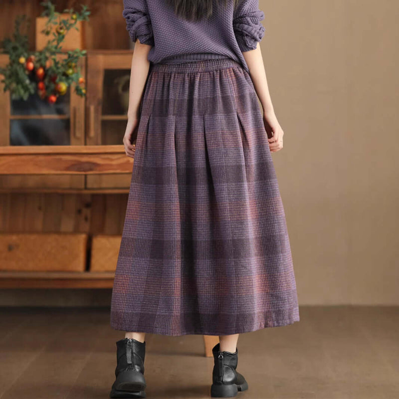 Women's Wool Skirt Yarn-dyed Plaid Warm A- Line