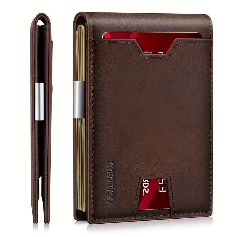 Genuine Leather Bifold Wallet Men, RFID Shielding Wallet Front Pocket Wallet,