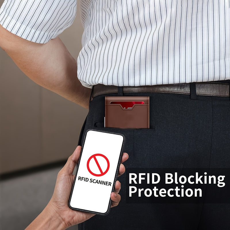 Genuine Leather Bifold Wallet Men, RFID Shielding Wallet Front Pocket Wallet,