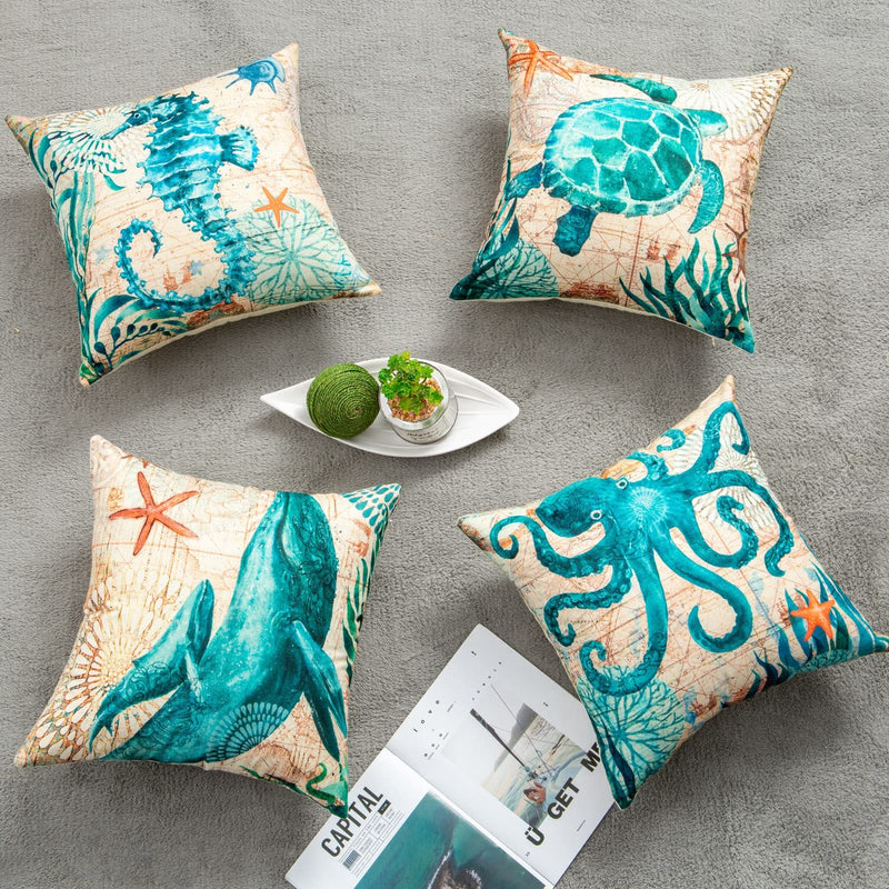 Cushion Covers Sea Turtle Printed Throw Pillow Cases For Home Decorating